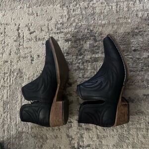 Black Ankle Boots with Wooden Heel